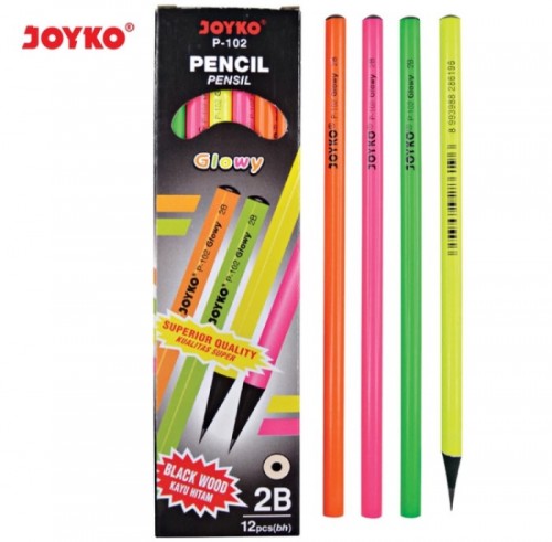 Pencil Joyko P102 / Pensil Joyko Glowy P-102 Tipe 2B Round Grip Black Wood  