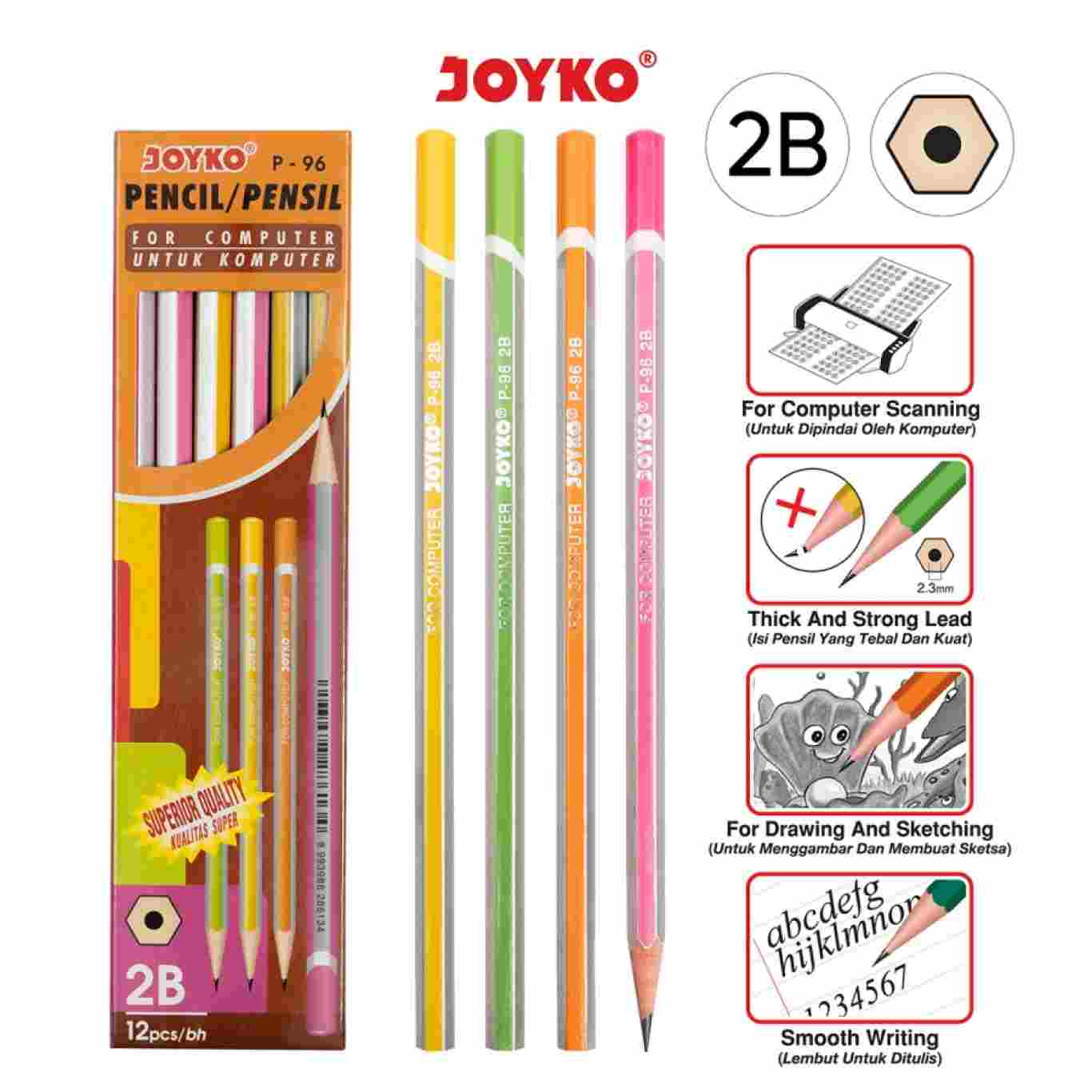 Pencil Joyko / Pensil Joyko P-96 Tipe 2B Pensil Hexagonal Grip  