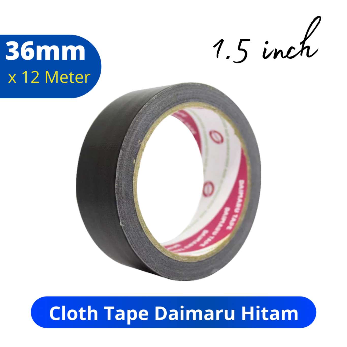 Lakban Hitam / Cloth Tape Daimaru 36mm atau 1.5 inchi panjang 12 Meter  