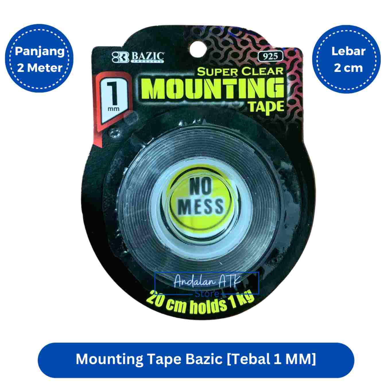 Double Tape Magic Clear Mounting Tape Bazic Lebar 2cm x 2 Meter Tebal 1ml  
